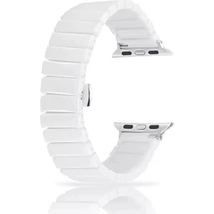Apple Watch Uyumlu 4 5 44MM Kordon Parlak Seramik Kaplama Yatay Görünüm Yandan Çıtçıt Zr Beyaz