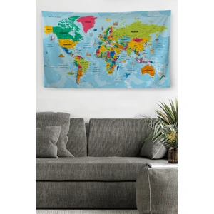 Harita Sepeti Duvar Örtüsü Detaylı Türkçe Güncel Dünya Haritası Kanvas Duvar Halısı 4050