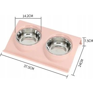 Ikili Renkli Mama ve Su Kabı Çelik Kaseli Pembe 37.5X24X7.5