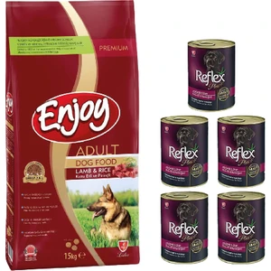 Kuzu Etli Köpek Maması 15 kg + 5 Adet Reflex Plus  Konserve Köpek Mama 400 gr
