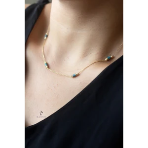 By Barun Sarı Renk Zincirli Mavi Firuze Gümüş Kolye