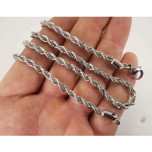 Osmanlı Gümüş 316L Paslanmaz Çelik Burma Halat Erkek Çelik Kolye