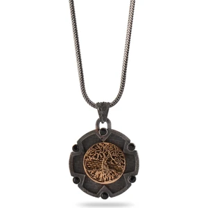 Osmanlı Gümüş Hayat Ağacı Yuvarlak Model 925 Ayar Gümüş Erkek Kolye Zincir Gklhytagacıalt