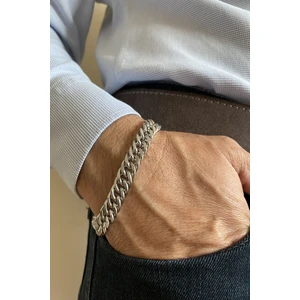 Zincir Model 316L Erkek Çelik Bileklik Paslanmaz Parlak Gümüş Renk  21 cm 10 mm