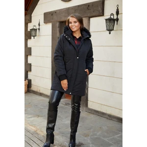 Büyük Beden Kapşonlu Siyah Kaban