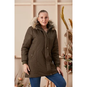 Büyük Beden Kapşonlu Haki Kaban