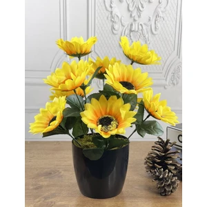 Yapay Çiçek Ay Çiçeği Siyah Plastik Saksılı Dekoratif Süs Çiçeği