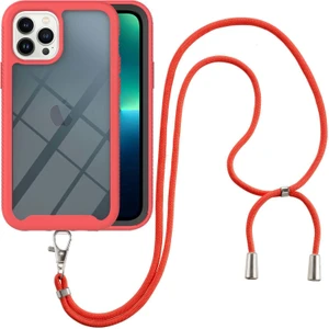 iPhone 13 Pro Max Için Şeffaf Bumper Shockproof Ayarlanabilir Çapraz Askılı Askılı Tam Koruma Kılıf Kapaklı Kırmızı (Yurt Dışından)
