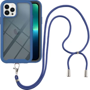 iPhone 13 Pro Max Için Şeffaf Bumper Shockproof Ayarlanabilir Çapraz Askılı Askılı Tam Koruma Kılıf Kapaklı Mavi (Yurt Dışından)