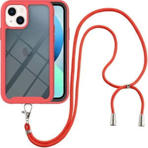 iPhone 13 Için Şeffaf Bumper Shockproof Ayarlanabilir Çapraz Askılı Askılı Tam Koruma Kılıf Kapaklı Kırmızı (Yurt Dışından)