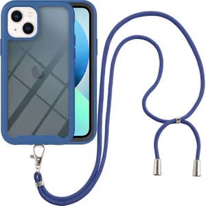 iPhone 13 Için Şeffaf Bumper Shockproof Ayarlanabilir Çapraz Askılı Askılı Tam Koruma Kılıf Kapaklı Mavi (Yurt Dışından)