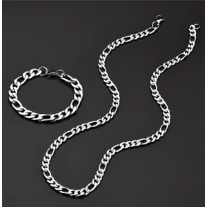 X-lady Accessories Erkek Bileklik ve Kolye Zincir Set Gümüş Renk