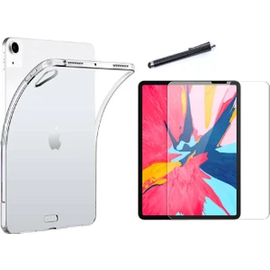 Apple iPad 7. Nesil 10.2 Tablet Kılıf + Ekran Koruyucu + Kalem Süper Silikon Şeffaf