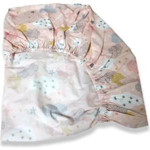 Bebek Özel % 100 Pamuklu Bebek ve Çocuk Lastikli Çarşaf Somon Bulutlu 40 x 80 cm