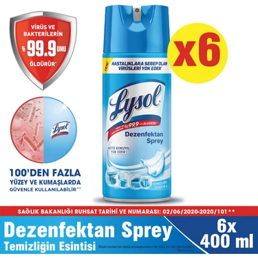 Lysol Dezenfektan Sprey Temizliğin Esintisi 6'lı, Yüzeyler için, 6x400