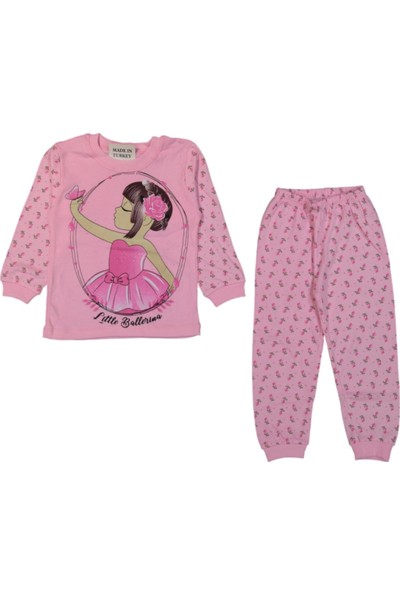 Neşeli Bebek Pembe Kız Kanaviçe Desen Pijama Takımı 4 Yaş