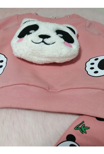 Eray Kids Kız Çocuk Pembe Renk Panda Baskılı Eşofman Pijama Takım