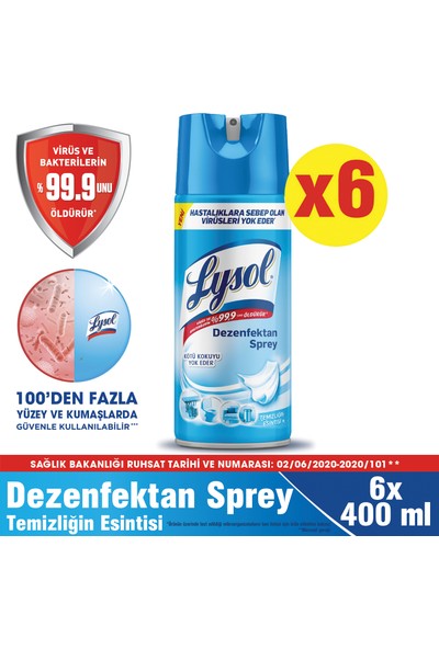 Lysol Dezenfektan Sprey Temizliğin Esintisi 6'lı, Yüzeyler için, 6x400 ml