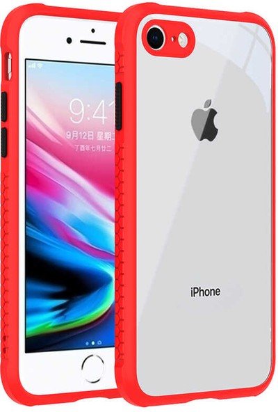 Cupcase Apple iPhone Se 2020 Kılıf ​​kaff Kamera Korumalı Kapak Kırmızı + Tam Ekran Nano Ekrankoruma