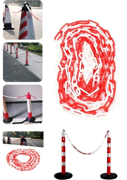 8 mm Plastik Zincir 1 M Kırmızı Beyaz Renk