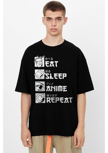 Hep Anime Oversize Siyah Kısa Kollu Erkek T-Shirt