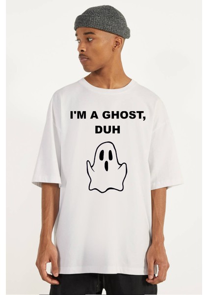 Sevimli Hayalet Oversize Beyaz Kısa Kollu Erkek T-Shirt
