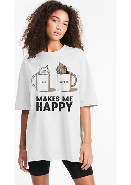 Sütlü Sade Oversize Beyaz Kısa Kollu Kadın T-Shirt