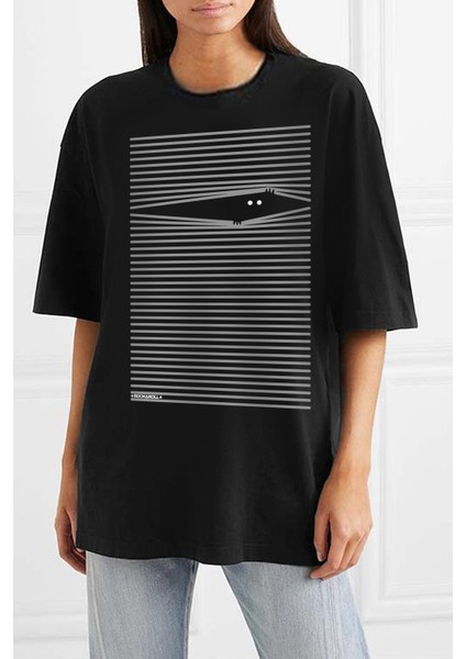 Noluyo Ya Oversize Siyah Kısa Kollu Kadın T-Shirt