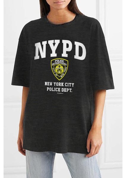 Nypd Oversize Antrasit Kısa Kollu Kadın T-Shirt