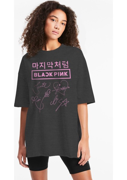 Dört Imza Oversize Antrasit Kısa Kollu Kadın T-Shirt