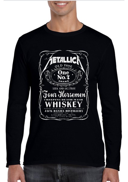 Metallica Jack Logo Bisiklet Yaka Siyah Uzun Kollu Penye Erkek T-Shirt