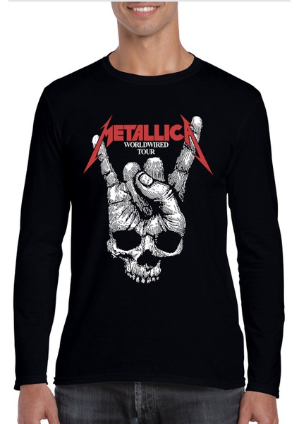 Kuru El Bisiklet Yaka Siyah Uzun Kollu Penye Erkek T-Shirt