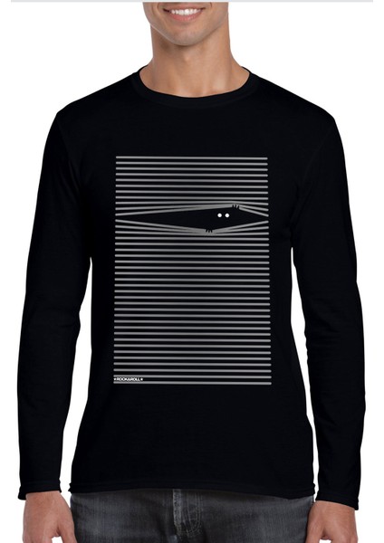 Noluyo Ya Bisiklet Yaka Siyah Uzun Kollu Penye Erkek T-Shirt