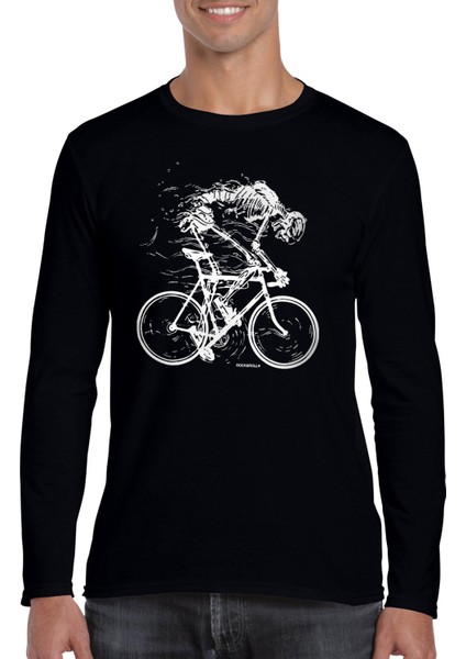 Daha Hızlı Bisiklet Yaka Siyah Uzun Kollu Penye Erkek T-Shirt