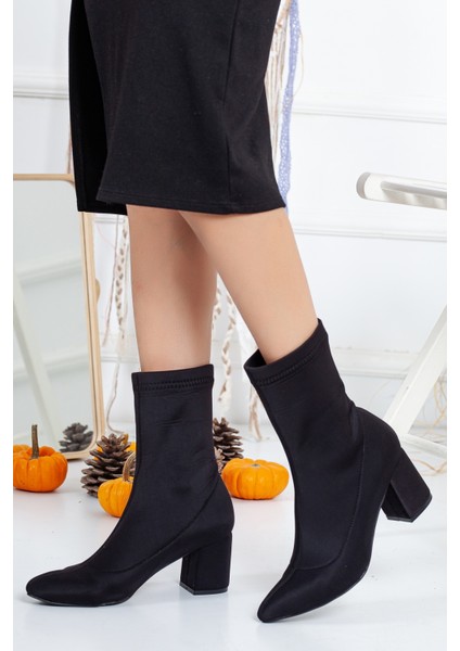 Kadın Siyah Streç Bot- Kalın Topuklu Çorap Çizme fiyatları
