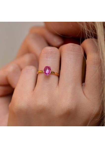 14 Ayar Altın Pembe Taşlı Eklem Yüzük