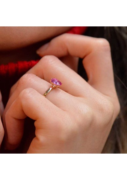 14 Ayar Altın Pembe Taşlı Eklem Yüzük fiyatları