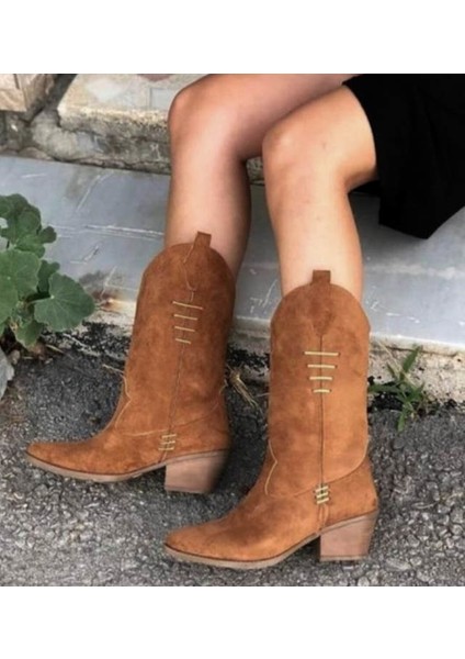 Süet Taba Sivri Burun Kadın Kovboy Bot modelleri