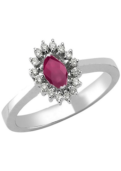 0.28CT Pırlantalı Markiz Yakut Taşlı YÜZÜK-18K