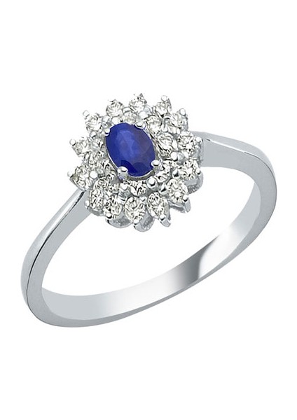 0.39CT Pırlantalı Oval Safir Taşlı YÜZÜK-18K
