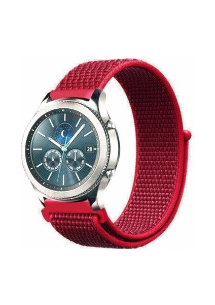 Samsung Galaxy Watch 46MM 22MM Kordon Kumaş Cırtcırt Kordon Kırmızı