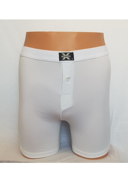 Erkek Stretch Bacağı Saran Düz Renk Uzun Boy Boxer Beyaz
