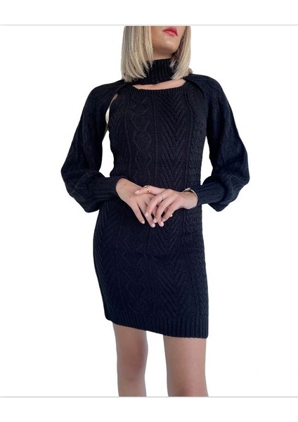 Kadın Siyah Ikili Triko Elbise modelleri