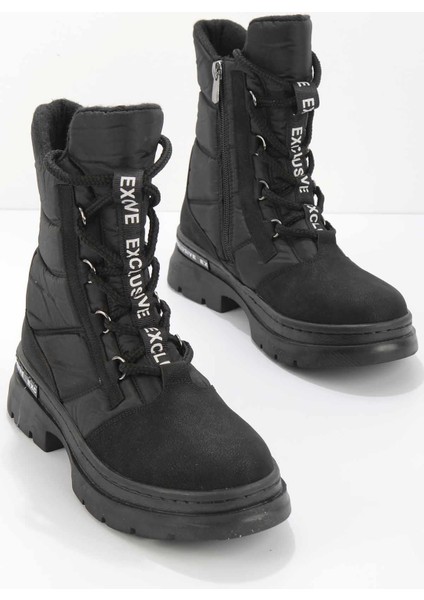 Siyah Paraşüt Kadın Bot & Bootie