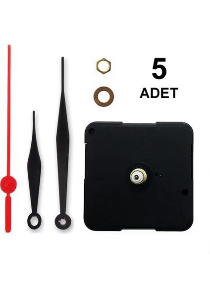 5 Adet, Duvar Saat Mekanizması, Sessiz, 10 mm Şaft, Saat Motoru, Metal Akrep, Yelkovan, Saniye