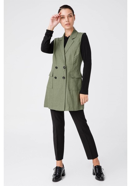 Keten Kruvaze Yelek Haki