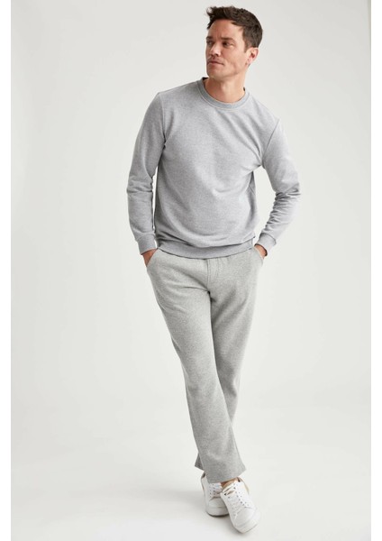 Erkek Gri Bisiklet Yaka Regular Fit Sweatshirt