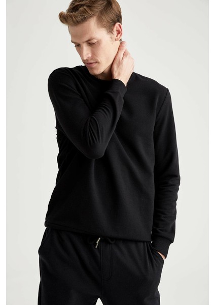 Erkek Siyah Bisiklet Yaka Regular Fit Sweatshirt