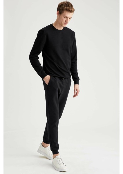 Erkek Siyah Bisiklet Yaka Regular Fit Sweatshirt