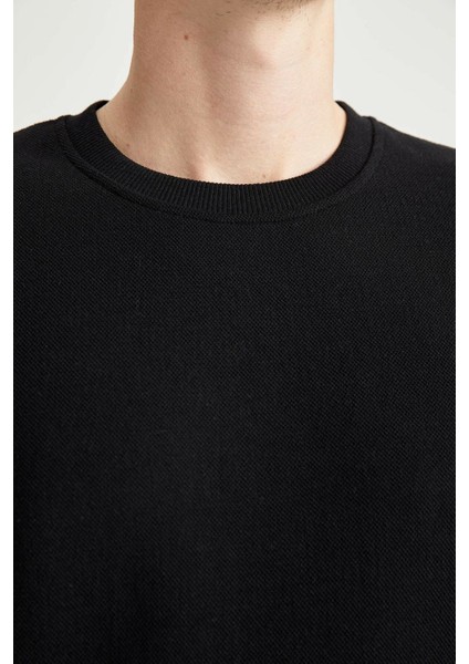Erkek Siyah Bisiklet Yaka Regular Fit Sweatshirt